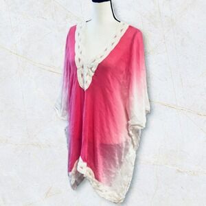 Soft Surroundings Sand Dunes Ombre 100% Linen Kimono in Pink PXL